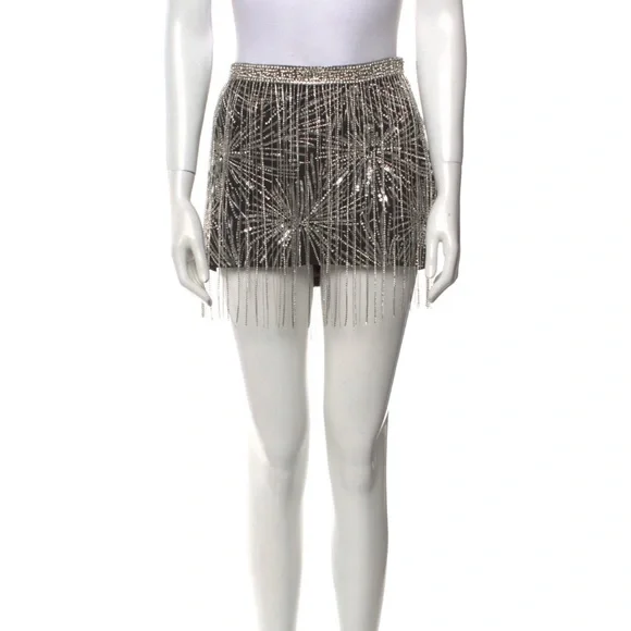 Retrofete Beatrix Fringe Embellished Silver Black Sequin Sparkly Mini Skirt - Picture 4 of 14
